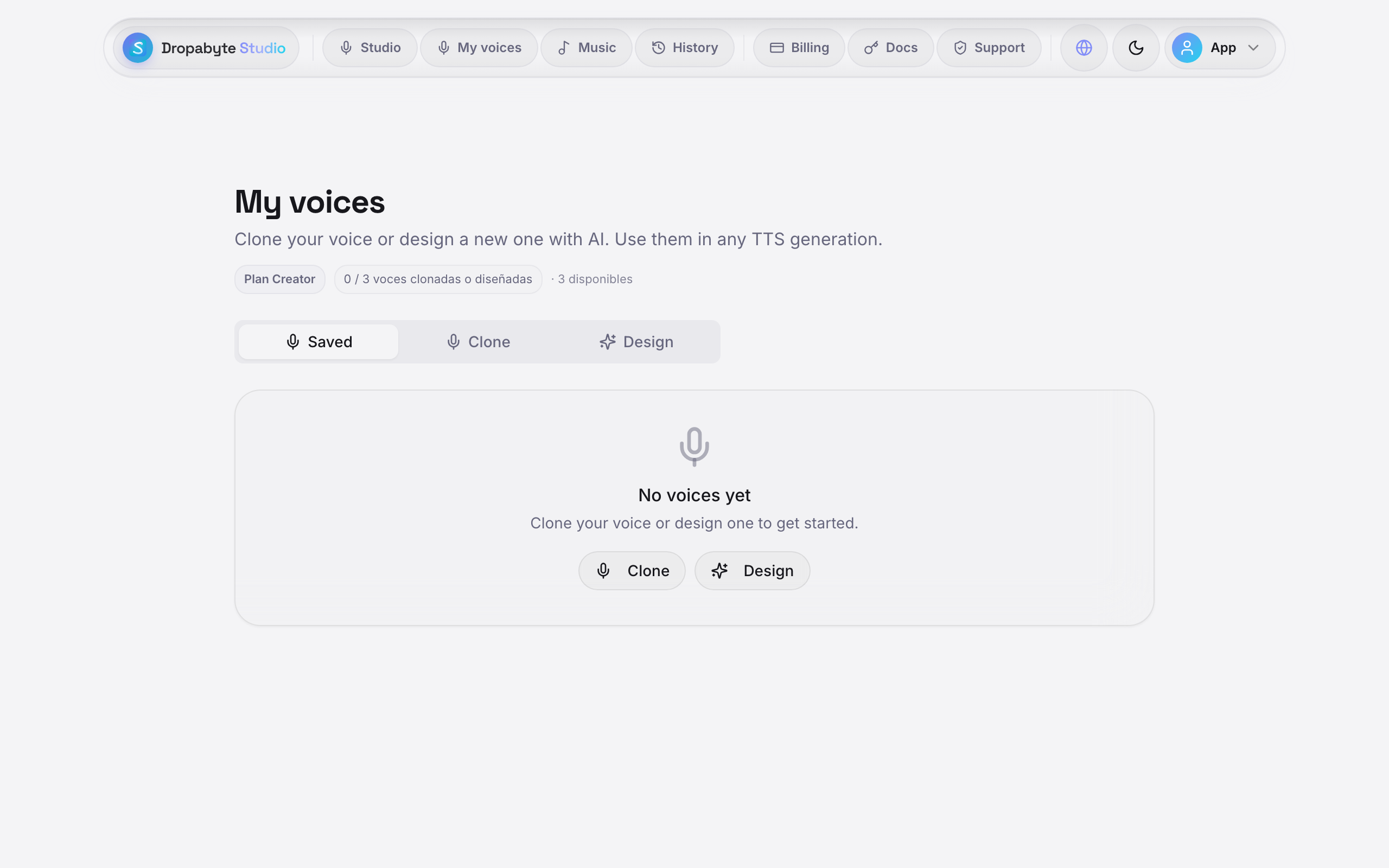 Dropabyte Studio My voices page